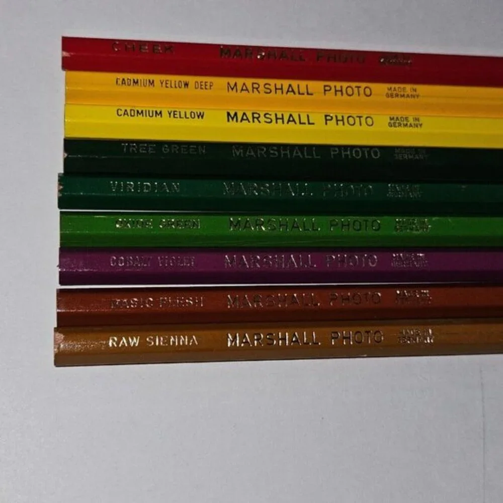 9 VTG Marshall's Photo Coloring Pencils Red Yellow Green Purple Brown (BOX WEAR)
